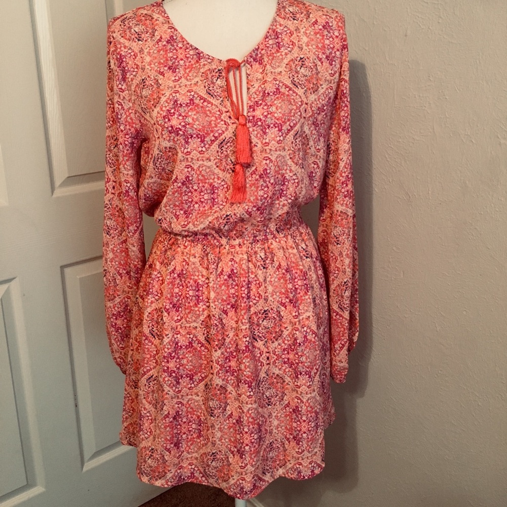 Paisley long sleeve mini dress